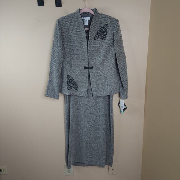 Miss Dorby Petite Embroidered Gray Jacket and Dress in Tweed Size 16P - Picture 1 of 11